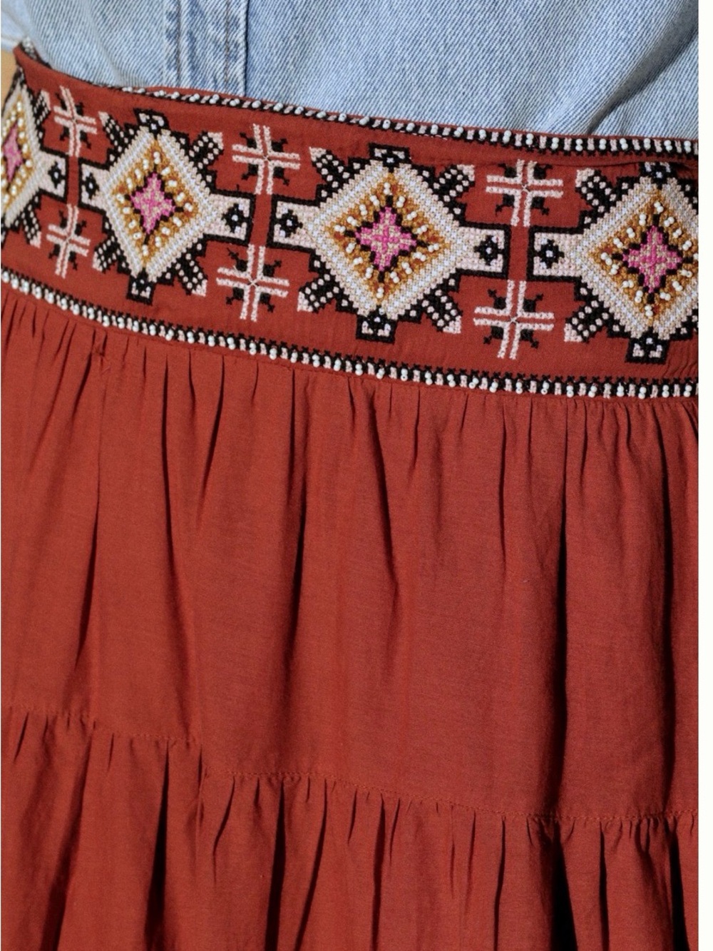 Anthropologie Tiered Maxi Skirt in Rust Orange - Picture 3 of 8